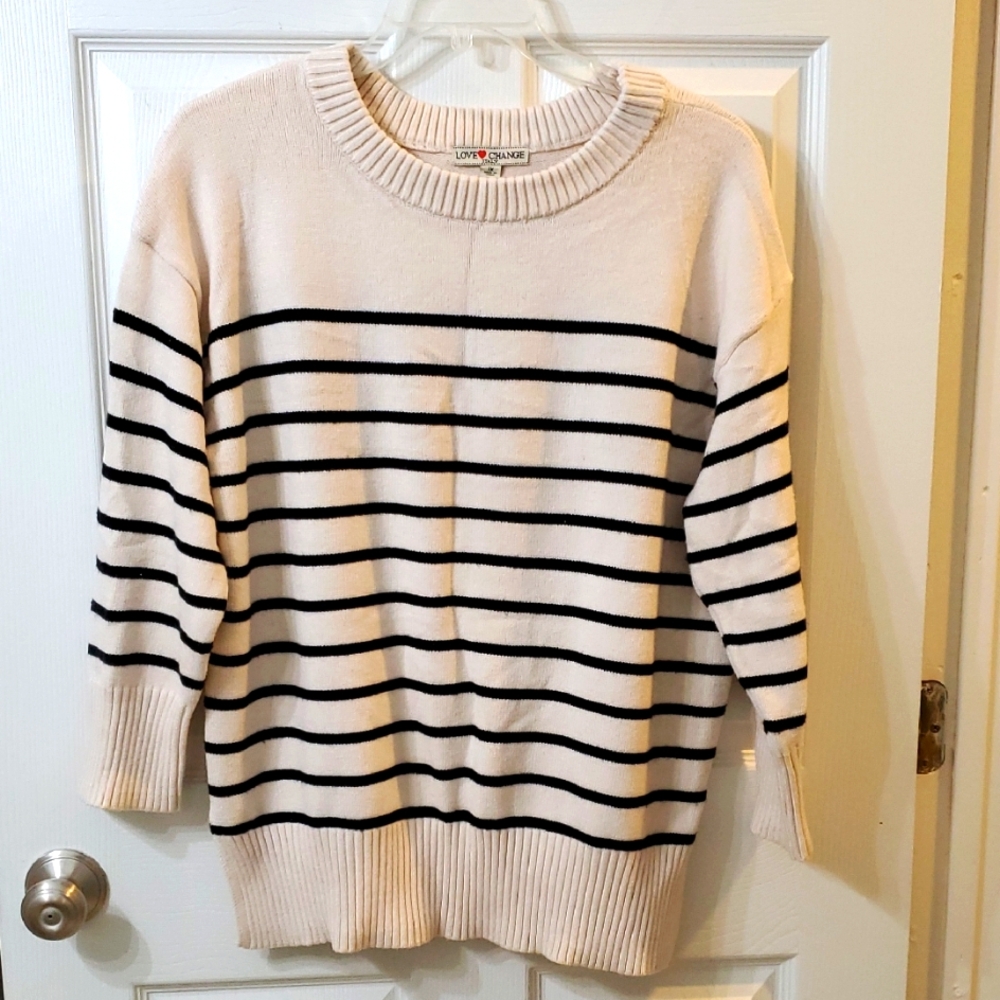 Love Change Women's Plus Cream and Black Striped Sweater 1x